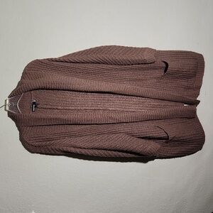Valettes Cardigan Sweater Womens open cable knit Size L/XL chestnut brown